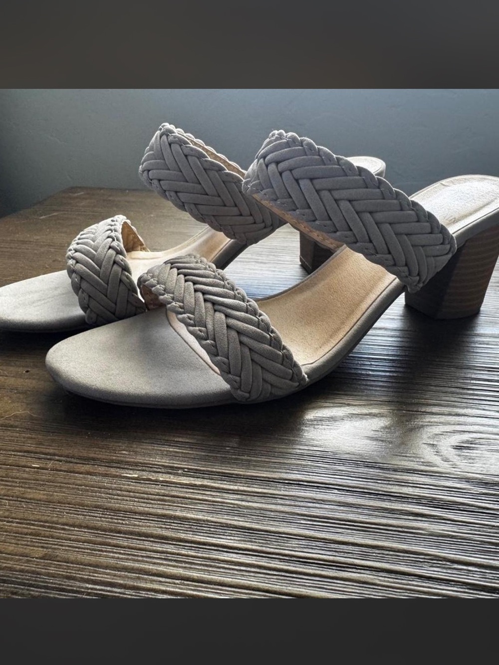 White Mountain Braided Double-Strap Block Heel Sandals - Light Gray